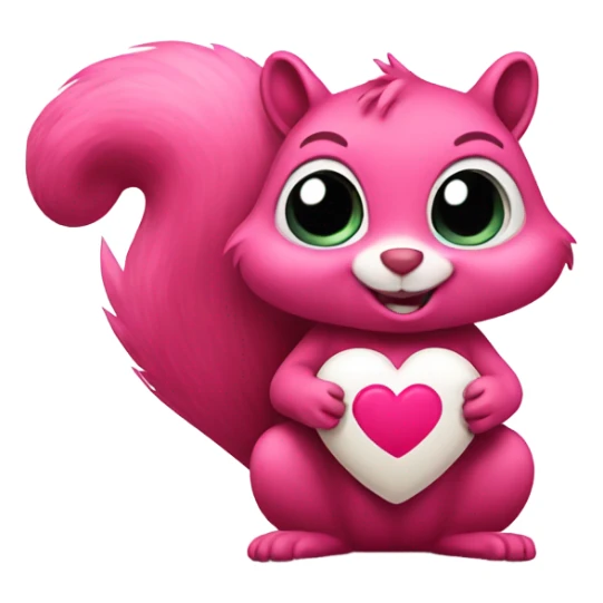 pink squirrel holding a poop emoji heart sticker