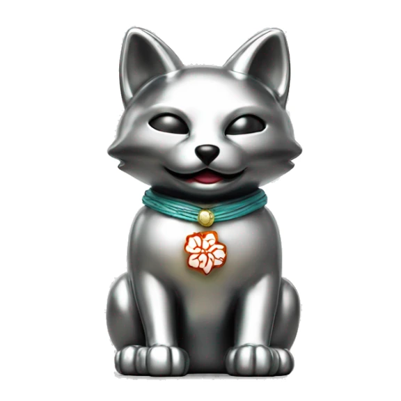 fully chrome fox statue in the form of maneki neko sticker