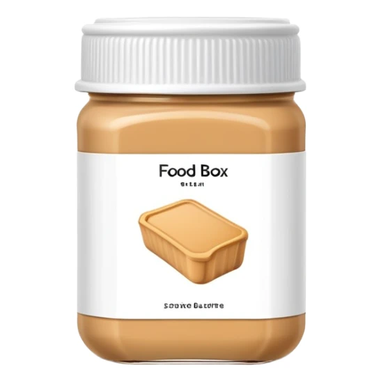 food box container with minimalist wireframe label, peanut butter jar with geometric line structure label, food container with simple outline label sticker