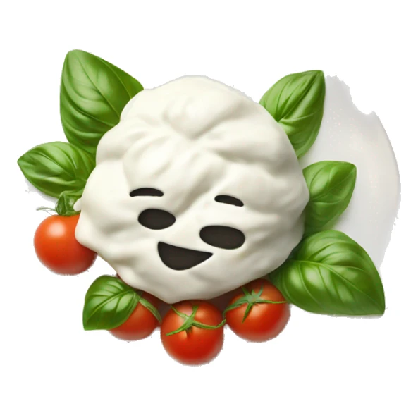 buratta in a plate with tomatoes and basil sticker