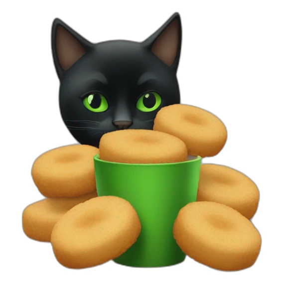 Chat noir au yeux vert qui mange des croquettes  sticker