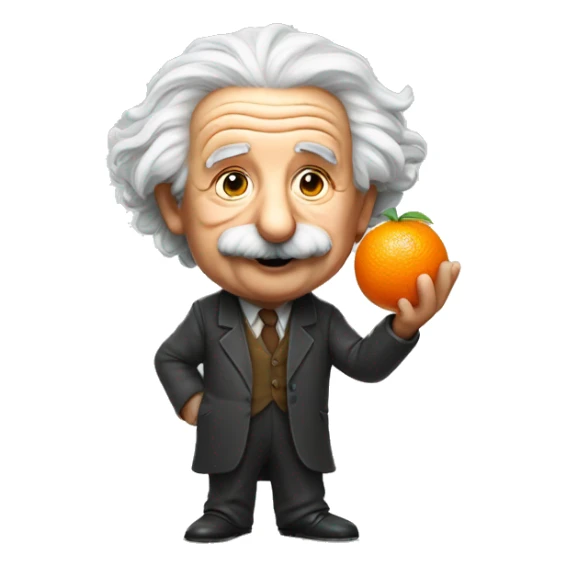 Albert Einstein holding an orange in his hands sticker