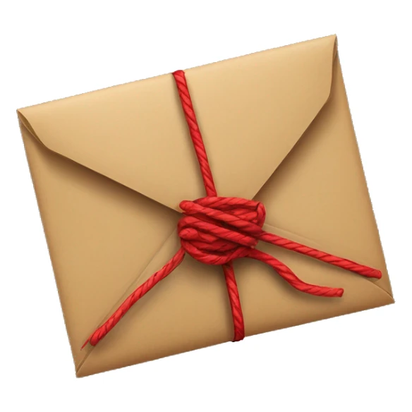 Closed Light brown envelope wrapped in red twine with pine underneath the twine sticker