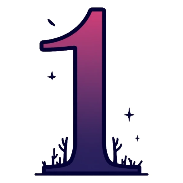 Number 1 in serif italic font with misty, haunting twilight colors sticker