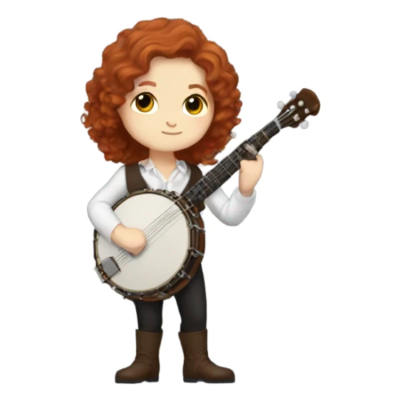 Vivaldi adult auburn hair chibi standing banjo  sticker