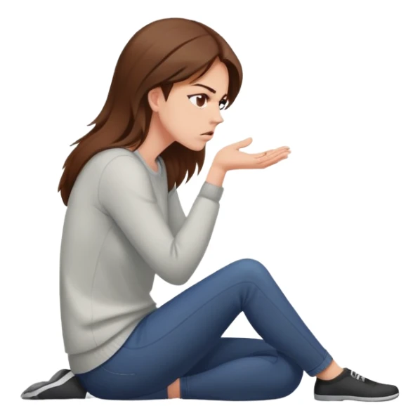 angry woman with brown hair sitting on a floor in profile avoiding conversation sticker