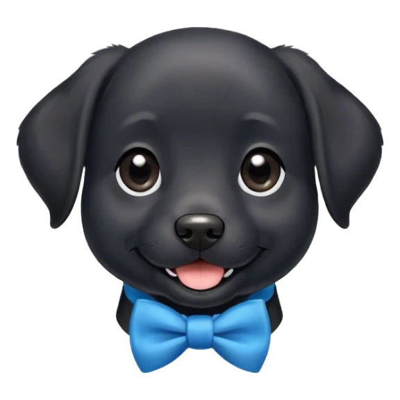 All black dog, lab breed, short and thin soft fur, fluffy ears, smiling face, small bit of white in her chest, blue bow tie  sticker