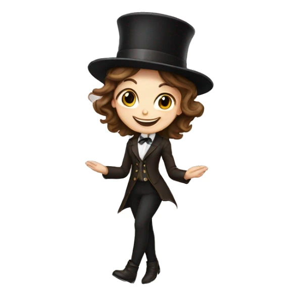 happy white girl - brown hair- magician- top hat sticker