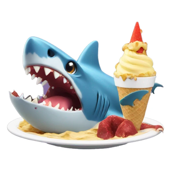 Shark eating dinosaur which is eating a ice cream  sticker