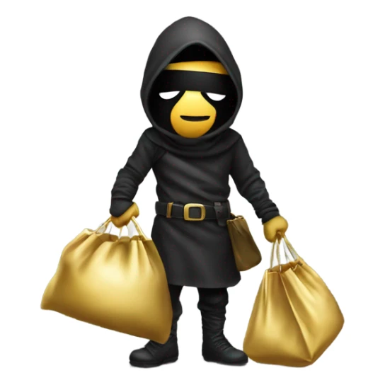Robber emoji holding a bag with gold sticker