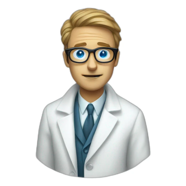 hypnotized man, hypnotic swirl glasses, wearing a white coat sticker