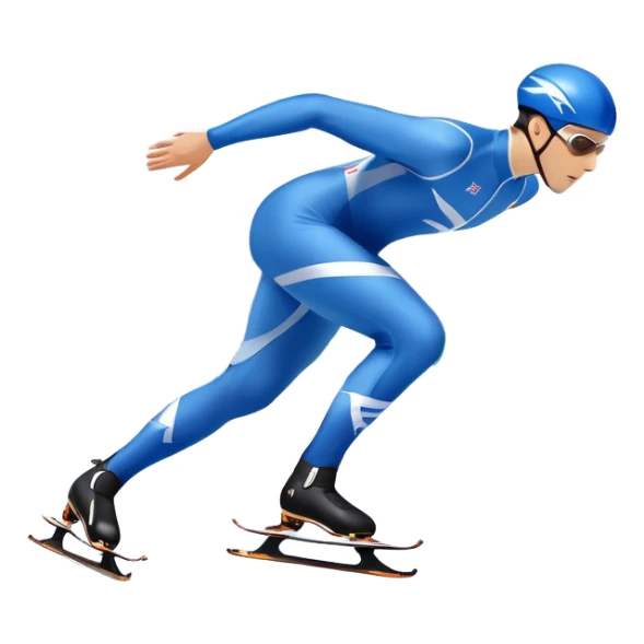An icon showing a speed skater gliding on a professional oval ice track, captured in mid-motion with aerodynamic posture and sleek skates. The background features snowy mountains, flags, and a clear blue sky. Transparent background reflects the speed and elegance of the sport. sticker