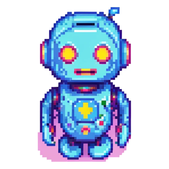 ChatGPT, pixel art, retro style, digital chatbot, bright colors sticker