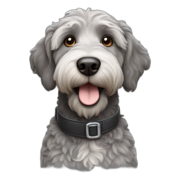 black and grey labradoodle dog's face with short ears and a long nose and a pilot cap on sticker