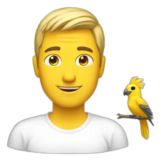 a white man with a yellow cockatiel bird sticker