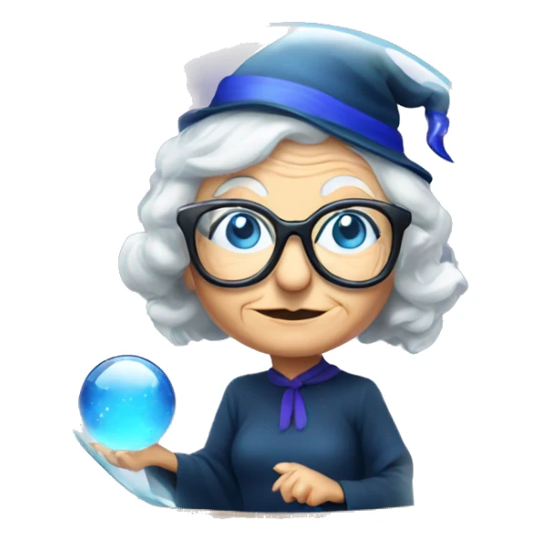 smart granny witch with glasses and blue hat in crystal ball sticker