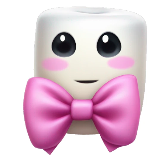 cute marshmallow with huge black sparkly eyes and a pink bow in the left corner of the marshmallow  sticker