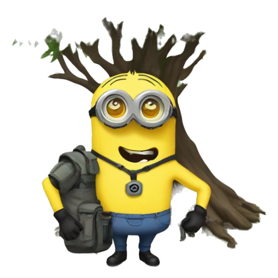 A Minion in survival gear under a tree    sticker