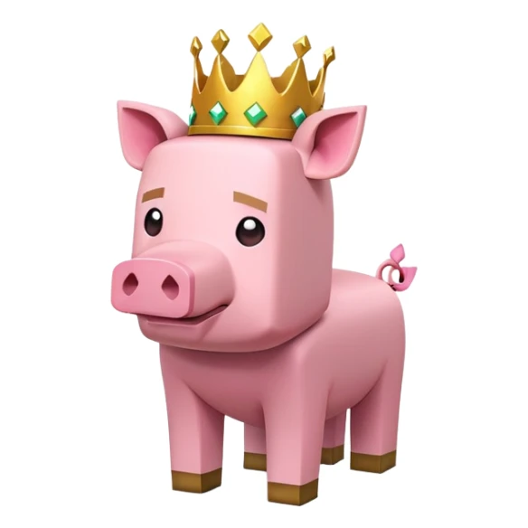 minecraft pig full body pink blocky animal with square head wearing a crown sticker