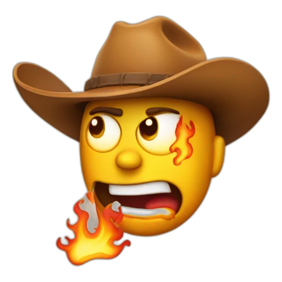 panicking emoji cowboy with flames everywhere sticker