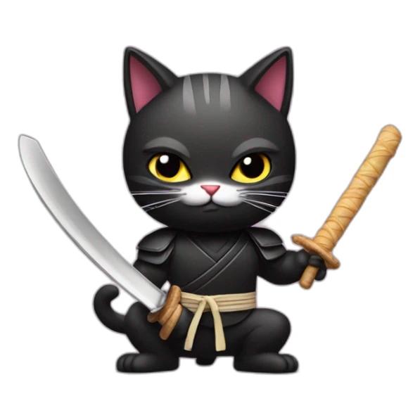 Ninja cat cuts croissant with  katana sticker