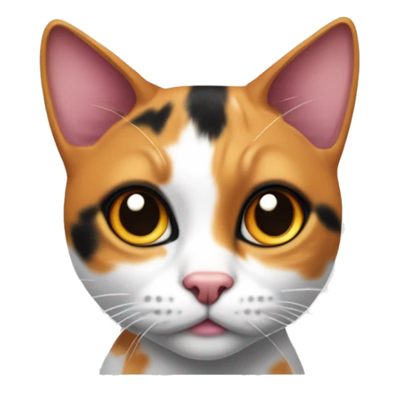 curious calico cat with pink nose, Mostly black markings on her head and a little orange markings on her left eye,gazing forward sticker