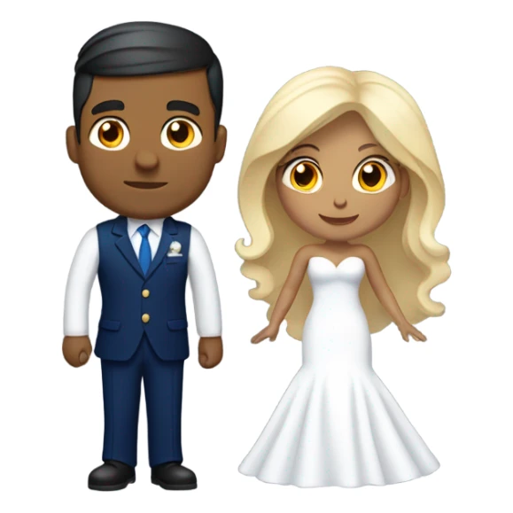 Puerto rican beard short hair with blue hat and navy blue suit getting Married with blond long hair girl with white  wedding dress  sticker