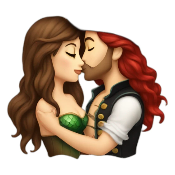 Brown haired mermaid and woman pirate kissing sticker