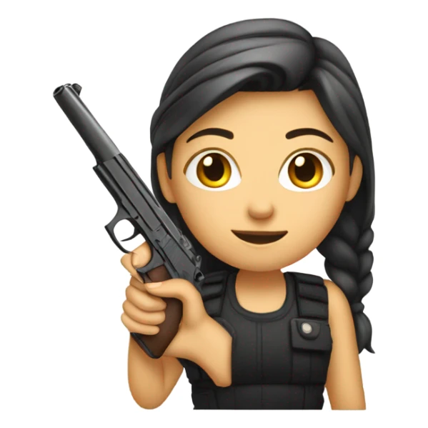 Girl holding gun to sticker