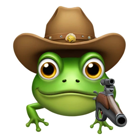 A frog with two shotguns and a cowboy hat sticker
