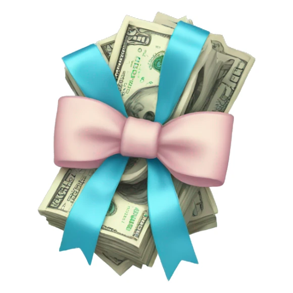 A bunch of dollars, tied with pastel blue bow sticker