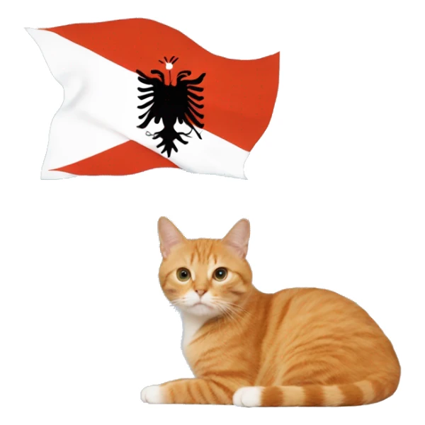 Albanian flag and orange cat with in the blue heart sticker