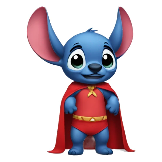 stitch wearing a red cape and bikini on his ears sticker