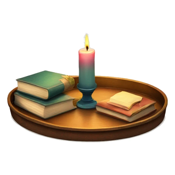 vintage tray with books and candle sticker