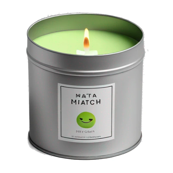 pretty matcha scented candle in silver tin with minimalistic label realistic sticker