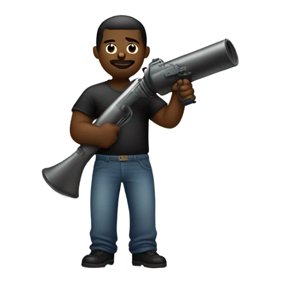 Big black oily man holding a t-shirt gun sticker