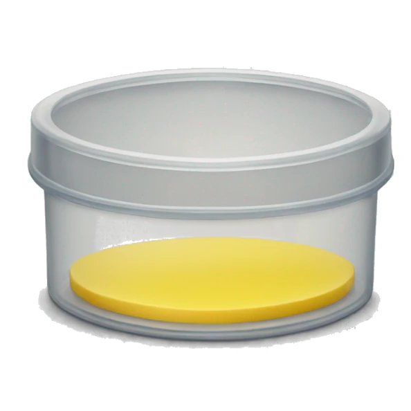 small round clear container with yellow ish wax substance in the middle sticker