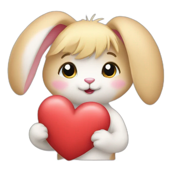A bunny with blond hair holding a heart  sticker