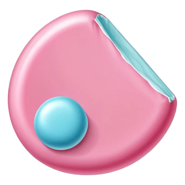 a piece of chewing gum, pink bubble gum, candy sticker