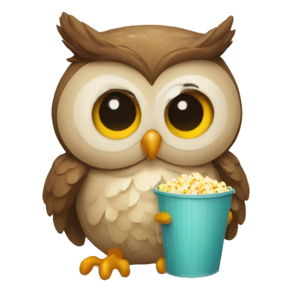 owl with a bucket of popcorn sticker
