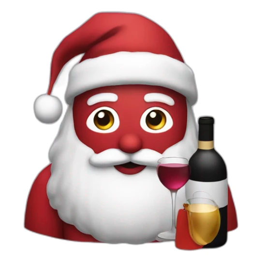A Santa with a wine bottle and a Covid mask sticker