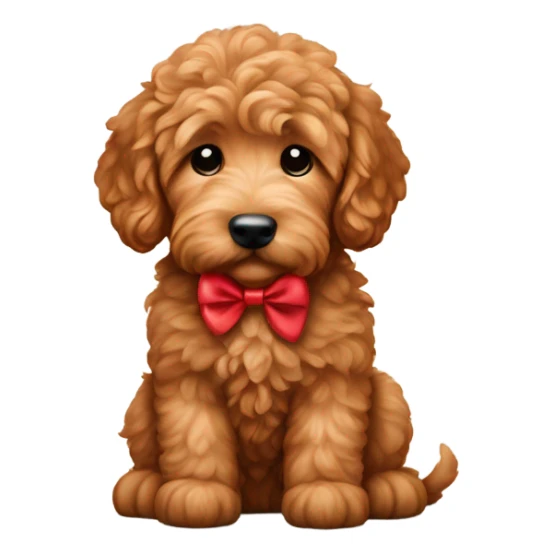Red goldendoodle puppy bow on head sticker