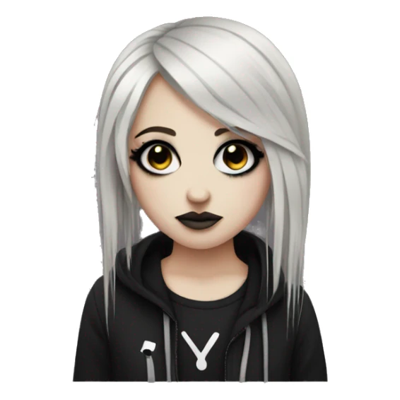 Emo girl full body with a dyed strand on her bangs, with black makeup and lined eyes sticker