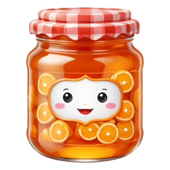 Bonne Maman orange marmalade jar, classic French design, red gingham lid, orange marmalade, cute emoji style sticker