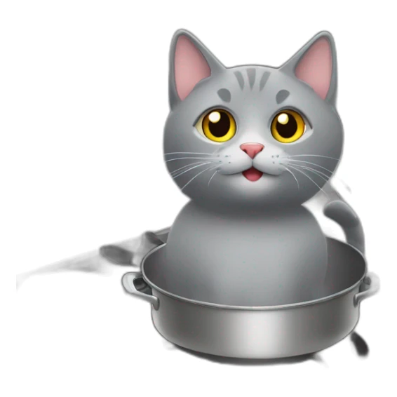 Gray cat on the stove for cooking sticker