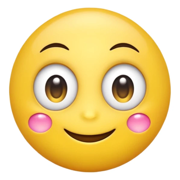 A cute smiling yellow emoji with big sparkling eyes, cartoon style, 3D, bright colors, high detail sticker