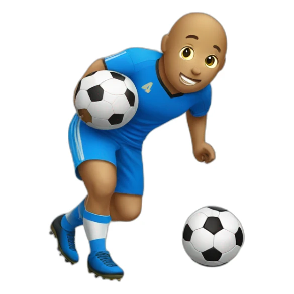 Slim Potato playing soccer with a blue shirt sticker