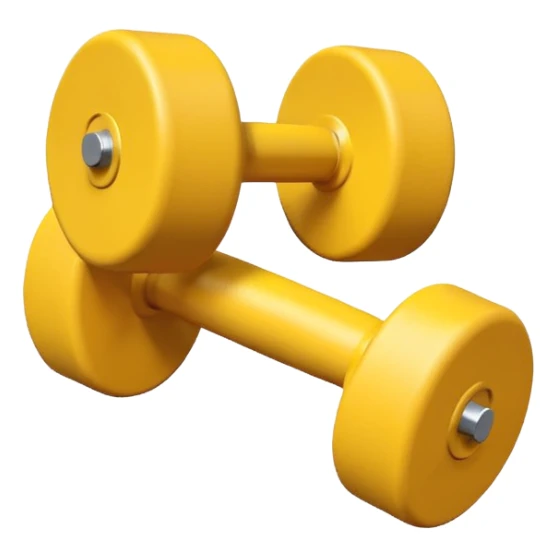 Generate a high-quality image of two cute, small yellow dumbbells for home workouts stacked in a cross shape on a plain white background, rounded edges, soft and smooth surface, realistic shading and lighting, no logos or brand markings, high-resolution.
 sticker