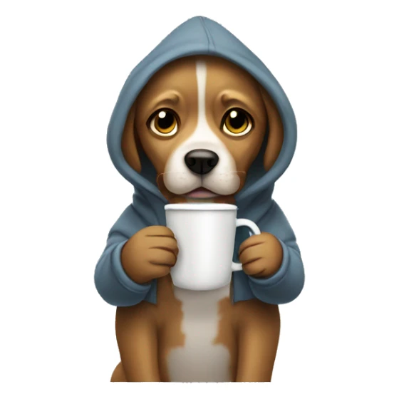 Dog wearing hoodie drinking hot coco sticker