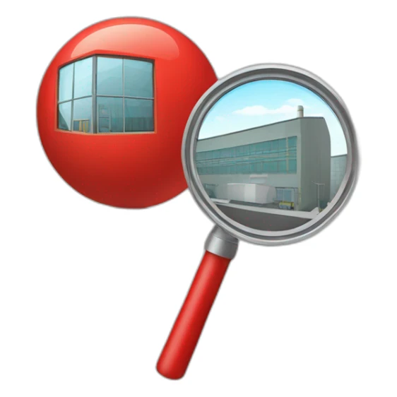 red magnifying glass looking at a factory sticker